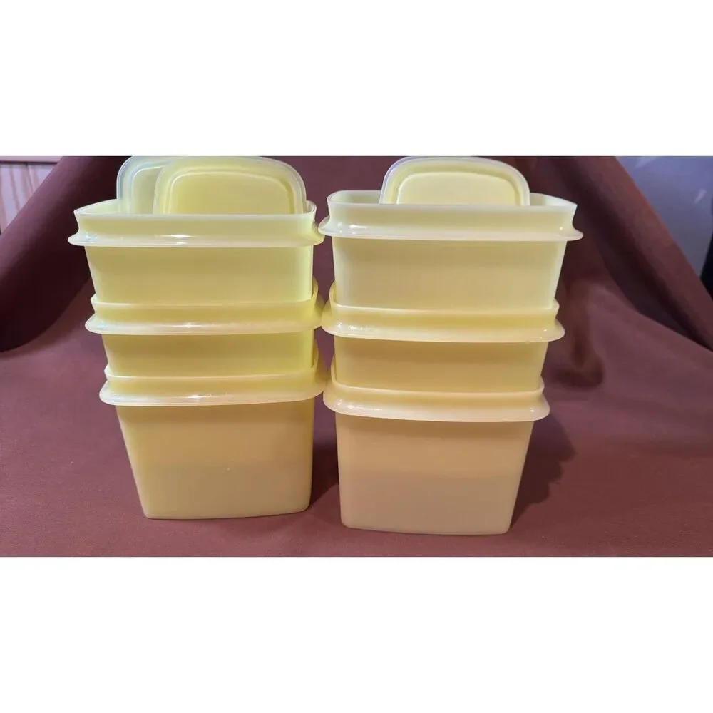 Vintage Tupperware lot of 6 yellow rectangle shelf savers 1243